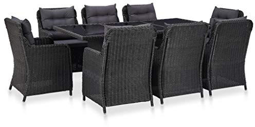 vidaXL Gartenmöbel Set 9-TLG. Gartengarnitur Sitzgruppe Gartenset Sitzgarnitur Gartentisch Esstisch Stühle Gartenstuhl Poly Rattan Schwarz