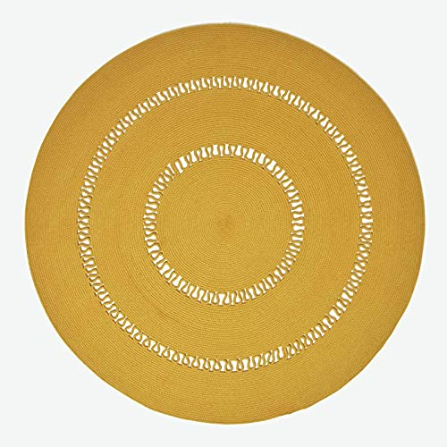 Homescapes senfgelber Teppich, rund, 120 cm, gehäkelter Teppich/Vorleger aus Baumwolle im Retro-Look mit Loop-Muster, flach gewebter Teppich für Schlafzimmer, Wohnzimmer, Flur oder Küche, gelb
