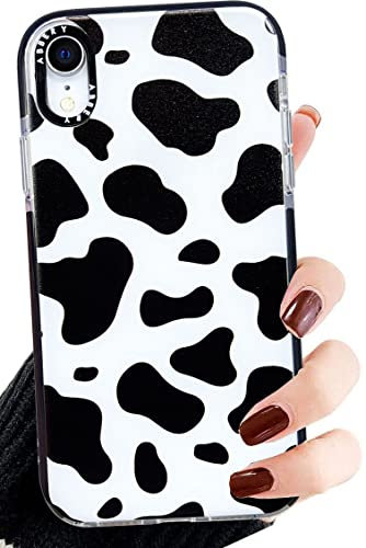 Abbery Designed for iPhone XR Case, Cute Cow Print Clear Silicone Phone Cover Cows Pattern Phone Cases Compatible for iPhone XR 6.1 inch