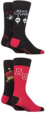 SockShop Rock and Heavy Metal Mens Alice Cooper Exclusive to Gift Boxed Cotton Socks Pack of 4 Black 12-14