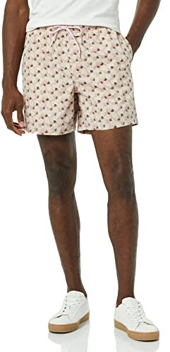 Amazon Essentials Pantaloncini con Coulisse con Cucitura Interna da 15,2 Cm Uomo, Lavanda Stampa Foglie di Palma, XXL