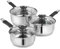 LEWIS'S Non-Stick Induction Saucepan Set with Glass Lids - Stainless Steel Kitchen Cookware - Ultra-Conductive Cooking Pots with Vented Lids (Set of 3)
