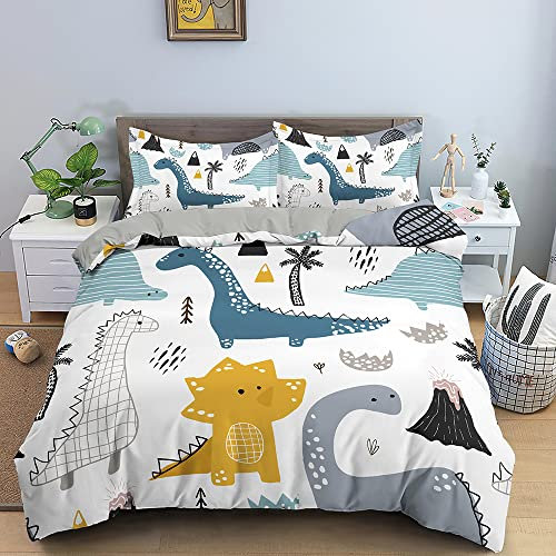 ZZXHG Parure de lit 220x240 Adulte Enfant Dinosaure Blanc Housse de Couette en Microfibre, Ensemble de literie avec 1 Housse de Couette + 2 Taie d'oreiller 65x65 cm