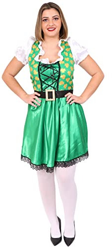 Damenkleid St. Patricks Day, Größe XXL, grünes Kleeblatt-Druck, Kleid mit Korsett und Gürtel, irisches Rugby-Kostüm, Fußballdame, Kobold, Kostüm für Erwachsene