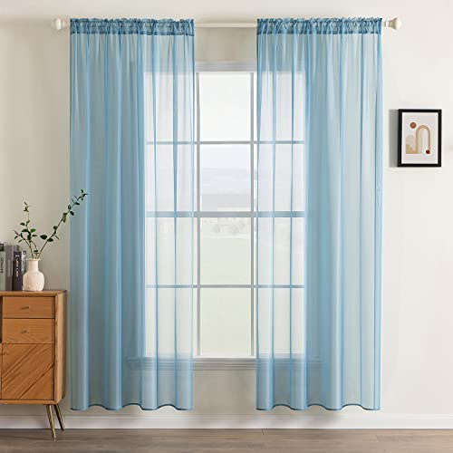 MIULEE Voile Curtain Panels Gray-Blue Semi Transparent Sheer Window Curtains Solid Soft Voile 102 Inch Drop for Bedroom Living Room Rod Pocket 55 Wx 102 L (140x260cm), Set of 2