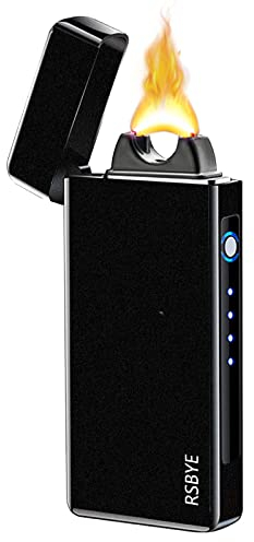 RSBYE Feuerzeug Elektrisch, Lichtbogen Feuerzeug mit PVD-Beschichtung, USB Feuerzeug mit Verdicktem Lichtbogen, Winddicht Plasma Feuerzeug, Feuerzeug USB, Feuerzeug Elektrisch Flamme (Matt Schwarz)