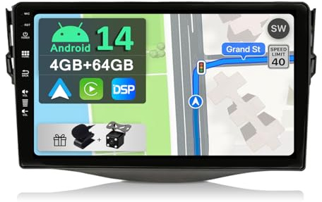 YUNTX Android 14 [4GB+64GB] Radio Coche para Toyota RAV4(2007-2011) - [Incorporado Carplay/Android Auto/DSP]-9 Pulgadas Pantalla Táctil-2 DIN Autoradio con GPS/FM/WiFi/Mandos Volante