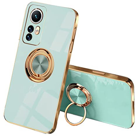 SEEKOO Cover per Xiaomi 12 5G / Xiaomi 12X 5G / Xiaomi 12S 5G, Custodia Ultra Sottile ed Elegante in Silicone TPU, Glitter Phnom Penh Cover Antiurto Case con 360° Anello Supporto, Verde Chiaro