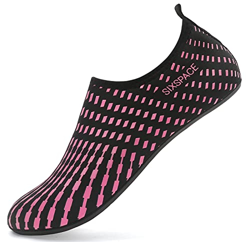 LUEDKA Wasserschuhe Herren Damen Badeschuhe Schnelltrocknend Schwimmschuhe Aquaschuhe Atmungsaktiv Tauchschuhe Slip on Strandschuhe (Rose Rot,41 EU)