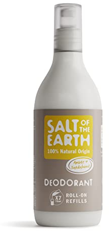 Natural Deodorant Roll On Refill by Salt of the Earth, Amber & Sandalwood - Vegan, Long Lasting Protection, Leaping Bunny Approved, Made in the UK - 525ml