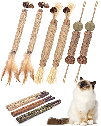 TINDTOP Catnip Chew Toys for Cats, 12 Pack Natural Silvervine Sticks for Kittens Teeth Cleaning, Matatabi Dental Care, Increase Appetite, Calm Cat Anxiety and Stress, Aggressive Chewers Cat Dental Toy
