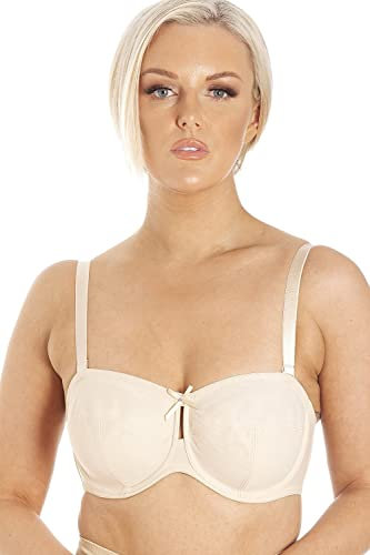 Camille Womens Multiway Strapless Bra - Non Padded & Underwired with Removable Matching & Clear Straps - Cross Back, Strapless, Halter or One Strap Beige 42D