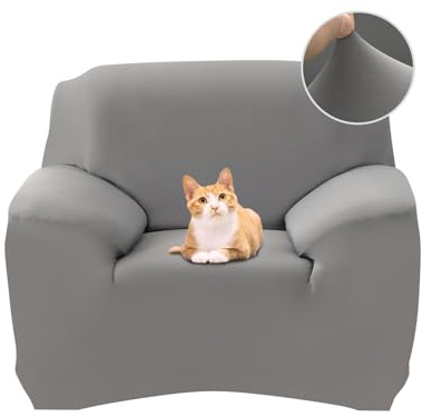 Jaotto Sofabezug 1 Sitzer Elastischer Stretch Spandex Sofa Überwürfe Sofahusse Antirutsch Waschbar Sofaschoner Couchbezug für Sofa mit Armlehne,Grau
