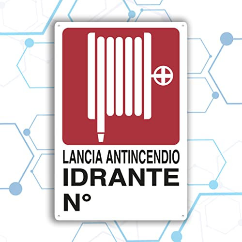 Nitek Cartello Lancia antincendio idrante in PVC 30cm x 20cm Cartello Autoadesivo| Sign, Schild | Segnaletica antinfortunistica Impermeabili Lavabili, Scuola, Ufficio, Cinema