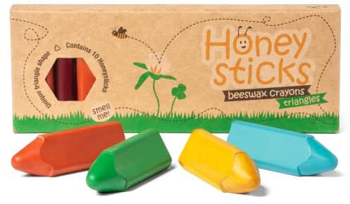 Honeysticks Dreieckige Wachsmalstifte (10er-Pack) - Wachsmalstifte Ab 1 Jahr, Baby Malstifte aus Bienenwachs, Dreieckige Form, Leicht zu Greifen, Ungiftig, Umweltschonend, Handgemacht aus Neuseeland