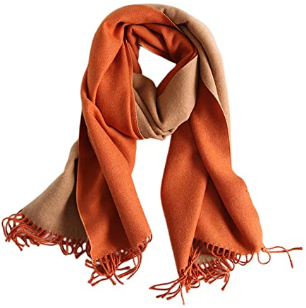 Schal Damen Winter,Winterschals, Doppelseitig, Orange, Creme, Weicher, Warmer Schal, Dicke Decke, Kontrastierende Quaste, Kaschmir-Gefühl, Langer Schal, Großer Winterschal, Trendige Stola-Schals F