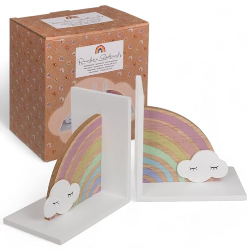 Lot de 2 serre-livres en bois 3D - Décoration de chambre d'enfant - Pour garçons et filles - Arc-en-ciel