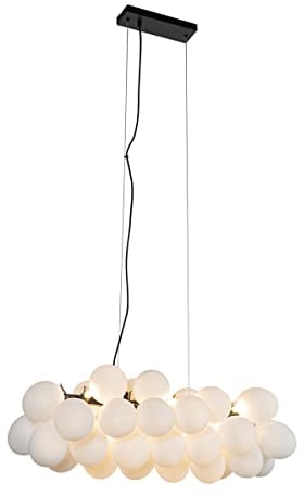 Qazqa - Design Hängelampe I Pendellampe I Pendelleuchte schwarz mit Opalglas 8-flammig länglich - Uvas I Wohnzimmer I Schlafzimmer - Länglich - LED geeignet G9