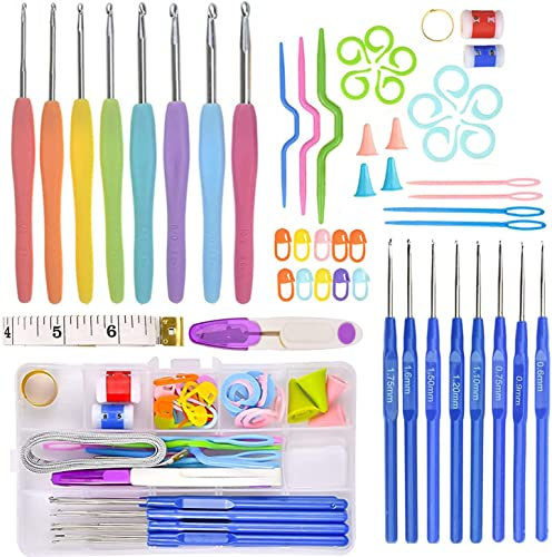53 Stück Häkelhaken Set Bunte Ergonomische Soft Gummi Comfort Grip Häkeln Stricken Nadeln Kit Haushalt Werkzeug mit Tragbarer Box
