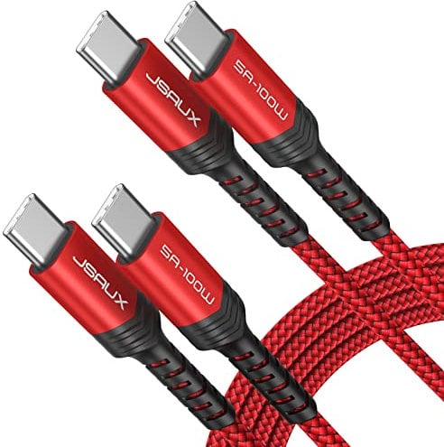JSAUX 100W USB C to USB C Cable (2-Pack, 1 m), USBC Type C Charge Lead 5A Fast Charging Compatible with iPhone 16e 16 15 Plus Pro Max Samsung Galaxy S25 S24 MacBook iPad Air Pro Carplay Red