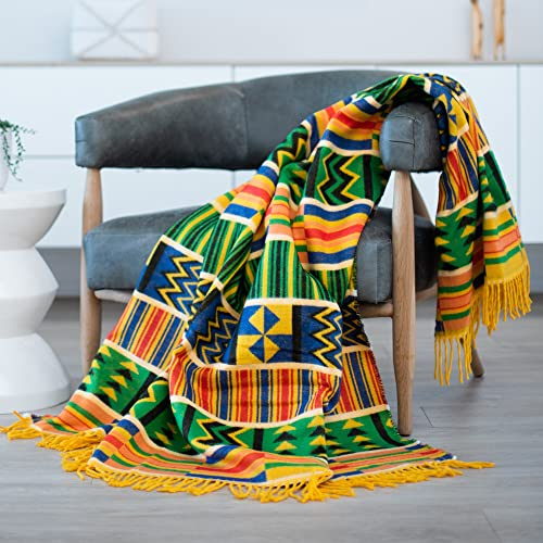YAADU Afrikanische Decke 180x140cm - Sofadecke, Wohndecke aus Mikrofaser, Kuschlige Couchdecke, Tagesdecke, Wohndecke mit Muster, Hypoallergene Decke, Modell Ghana (Bunt)