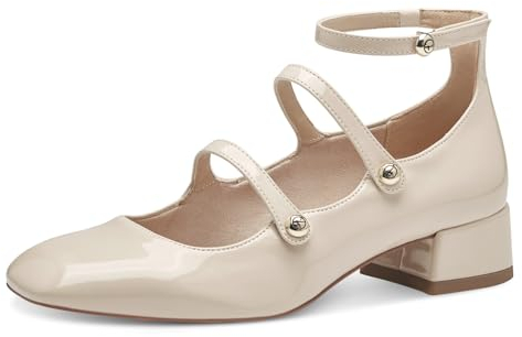 Tamaris Damen Pumps mit Riemchen Vegan Blockabsatz; IVORY/beige; 39