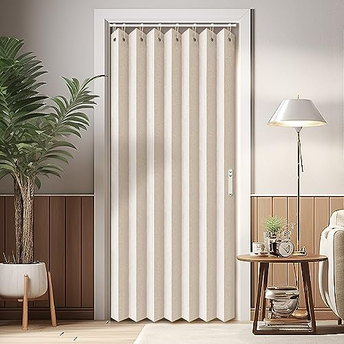 Vatge Rideaux de placard, rideaux de porte de style accordéon pour portes, rideaux plissés pour placard et séparateur de pièce, 1 rideau, 99 x 198 cm, beige