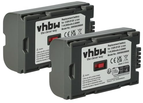 vhbw 2X Akku Ersatz für Panasonic CGR-D220E/1B | CGR-D28, CGR-D28A, CGR-D28A/1B für Videokamera Camcorder (900 mAh, 7,2 V, Li-Ion)