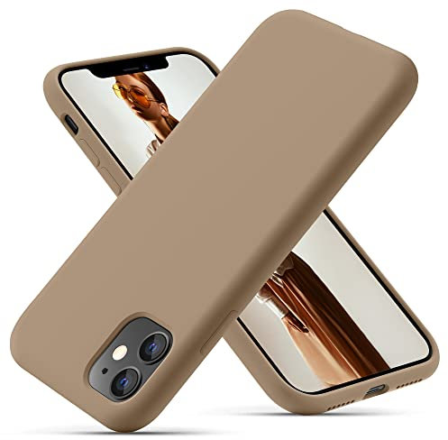 OitiYaa Silicone Case Compatible with iPhone 11 Case 6.1 Inch, Soft Ultra Slim Protective Shockproof Liquid Silicone Phone Case with Anti-Scratch Microfiber Lining,Light Brown