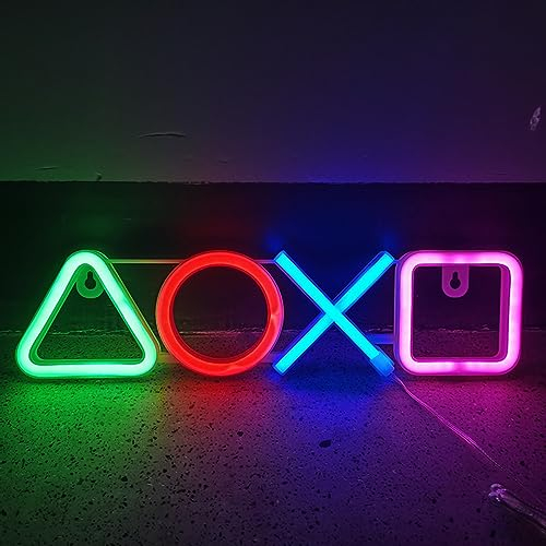Lampe néon de jeu, LED alimentée par USB à intensité variable pour cadeau de joueur, chambre d'adolescent, bar, salle de jeux, décoration murale de fête (bouton de jeu)