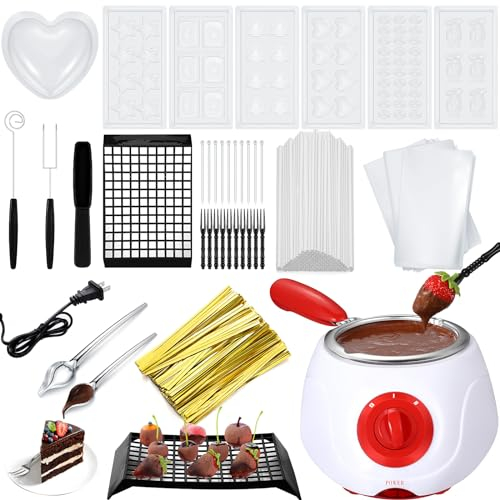 Umigy Electric Melting Chocolate Pot Gift Set Mini Fondue Fountain Kit with DIY Mold and Accessories for Candy Milk Cheese Home (Red, White, Fresh) (MEQ-Umigy-1230)