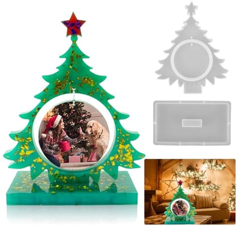 Fadcaer Molde de resina de árbol de Navidad para marco de fotos, molde de silicona con forma de árbol de Navidad, marco de fotos, molde de marco de fotos de fundición epoxi 3D para manualidades,