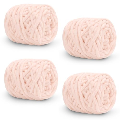 Uiopa Pelote de Laine 4 x 100g, Fil Crochet Grosse Laine à Tricoter à La Main, Laine Douce au Crochet pour Couvertures, Pulls, Écharpes, Chapeaux, Bricolage (Champagne Rose)