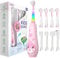Seago Elektrische Zahnbürste Kinder 0-6 Jahre mit buntem LED Licht, Smart Timer, wiederaufladbare Baby Zahnbürste mit 8 weiche Ersatzbürstenköpfen, IPX7 Wasserdicht, SG2139 (Rosa)
