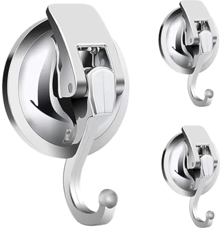 Saugnapf Haken Extra Stark Vakuum, 3 Stück Saughaken Silber Saugnapfhaken Ohne Bohren Handtuchhaken Saugnäpfe Haken Wandhaken für Badezimmer Küche Bad Dusche Tür Fenster Glas Wand Fliesen - Max 5KG