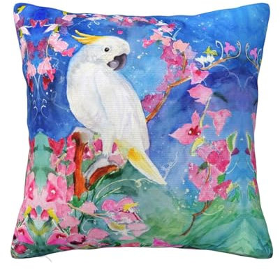 MELPHI Wunderschönes Kissen mit Kakadu-Vogelmotiv, quadratisch, kann in jedem Zimmer, Schlafzimmer, Gästezimmer, Kinderzimmer verwendet werden