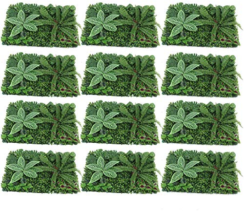 MooBeey 12 Stück 60 x 40cm Künstliche Hecke Pflanzenwand aus Kunststoff, Grün Kunstpflanze Wandbegrünung Garten Hintergrund, Künstliche Pflanzen Sichtschutz Hecke Wandpaneele Deko