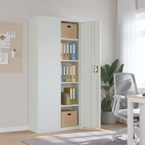 DJEKA Aktenschrank abschließbar Metallschrank Werkzeugschrank Metall Spind Schrank Büroschrank Stahlschrank Mehrzweckschrank-Hellgrau-90 x 40 x 200 cm