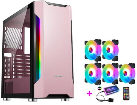 Case ATX, Case Da Gioco For PC Mid-tower E-ATX/ATX/M-ATX/ITX - Porta I/O USB 3.0 Anteriore - Pannelli Laterali Completamente Trasparenti - Ventola RGB, Telecomando E Controller (Size : 5 fans)