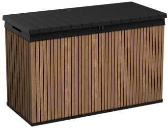 Keter Auflagenbox/Kissenbox 662 Liter l 100% Wasserdicht l mit Belüftung dadurch kein übler Geruch/Schimmel l Moderne Holzdielenoptik l Deckel belastbar bis 300 KG (2 Personen)
