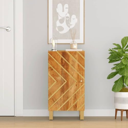 ULUYYUC Beistellschrank, Wohnzimmerschrank Küchenmöbel Küchenunterschrank Vorratsschrank Geeignet für Schlafzimmer Speisesaal Büro Wohnstube Braun und Schwarz 40x33,5x75 Massivholz Mango