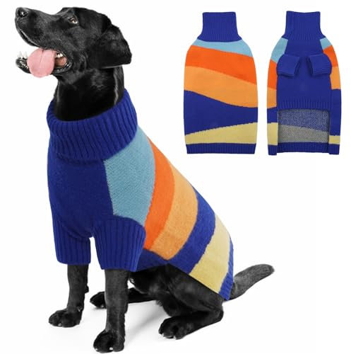 OUOBOB Hundepullover, Hundepullover für große Hunde, Rollkragenpullover, Weihnachtspullover, warmer Hundepullover, Thanksgiving-Haustier-Sweatshirt, Outfit, Strickwaren für Labrador, Golden Retriever,