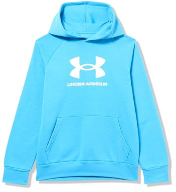 Under Armour boys Rival Fleece Big Logo Hoodie Hooded Sweatshirt, (452) Ether Blue / / White, L