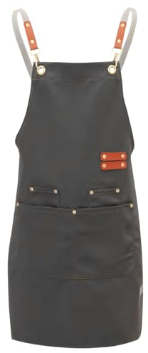 Grillschürze für Männer Frauen, Wasserdichte Schürze mit 4 Taschen und Kreuzrücken, Kochschürze Herren Damen Verstellbar, Arbeitsschürze Restaurant Café, Küchenschürze für Gartenarbeit Malen (Grau)