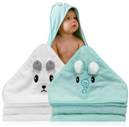 2 Stück Babyhandtuch Mit Kapuze 80x80cm - Erstausstattung Neugeborene - Kapuzenhandtuch Mit Tieren - Badetuch - Bademantel Mit Tieren