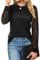 Cuptacc Langarmshirt Damen Rundhals Top Lace Tunic Herbst T-Shirt Mit Falten Pullover Shirt Luftig Schwarz, Klein S 36