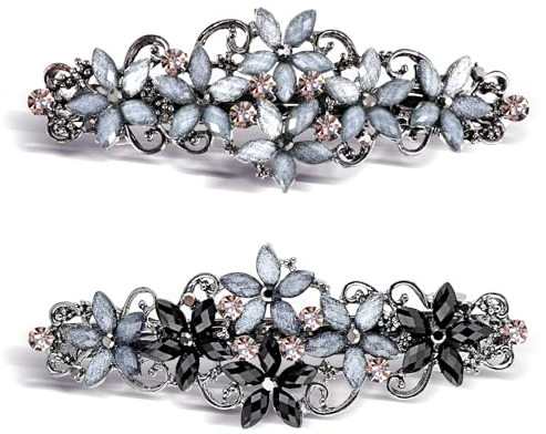 Teaaha 2 Stk Elegante Haarspangen Damen Mädchen Haarspange Mit Kristall Blume Clip Glitzer Exquisite Haarschmuck Französisch Stil Vintage Haar Accessoires (Schwarz Grau/Grau)