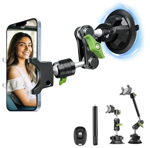 HEMMOTOP Soporte para teléfono de coche, soporte de cámara con ventosa para parabrisas liso, salpicadero de cristal, soporte de brazo mágico para teléfono de coche para todos los teléfonos