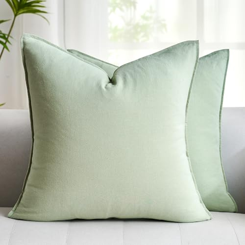 Kissenbezug Salbeigrün 45x45 Boho Sofakissen Kissenhülle Dekokissen Luxuriös Moderne Kissenbezüge Leinen Baumwolle Dekorative Zierkissenbezüge für Sofa Gartenbett Wohnzimmer Bett Couch 2er Set