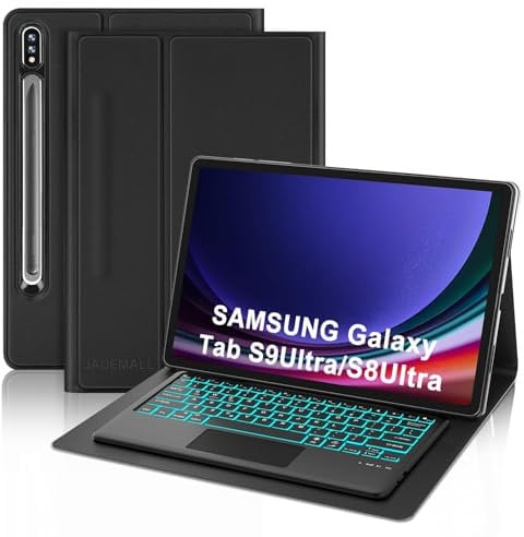 Keyboard Case with Touchpad for Samsung Galaxy Tab S10 Ultra 14.6'' 2024, Wireless Bluetooth Backlit Trackpad Keyboard, Slim Cover for Samsung Galaxy Tab S10/S9/S8 Ultra 14.6 Inch Tablet, Black